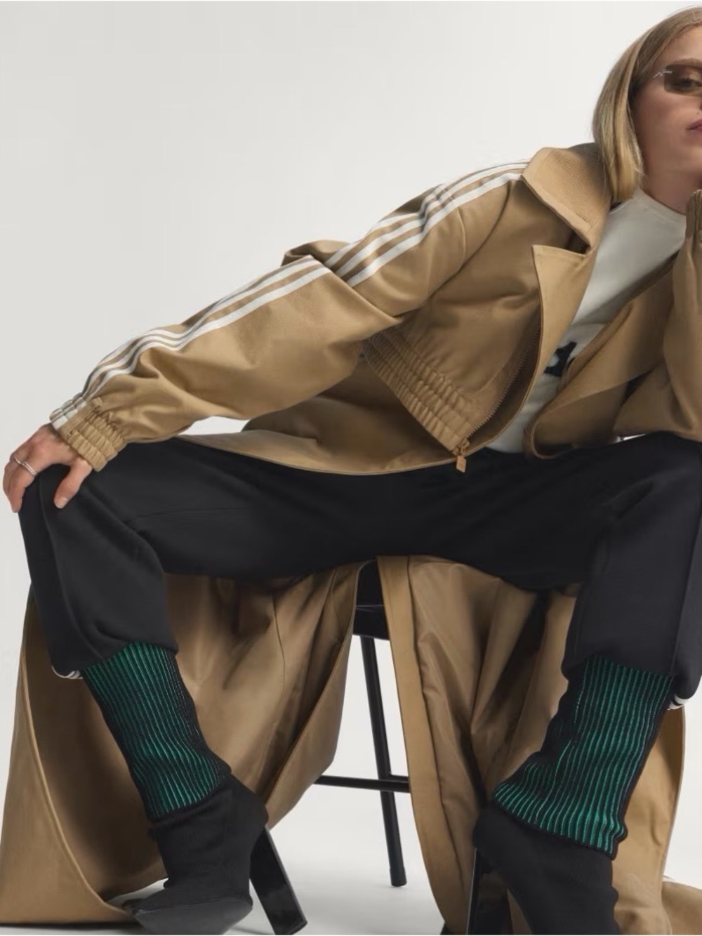 adidas Originals Tan Trench Coat with White Stripes - Picture 4 of 5